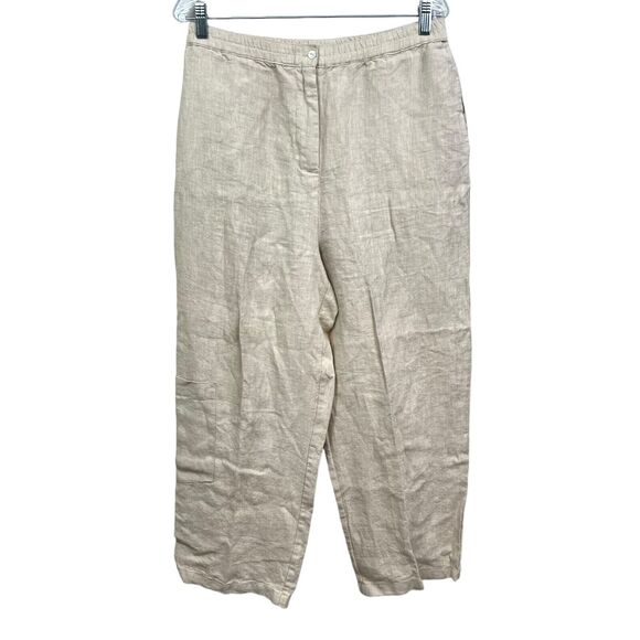 Linden Hill Womens Linen Pants Relaxed Straight Elastic Waist Pull Up Beige Sz S